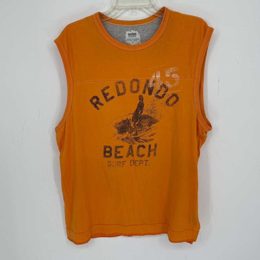 No Boundaries Men's Orange Redondo Beach Surf Graphic Muscle Tank Top Size XL